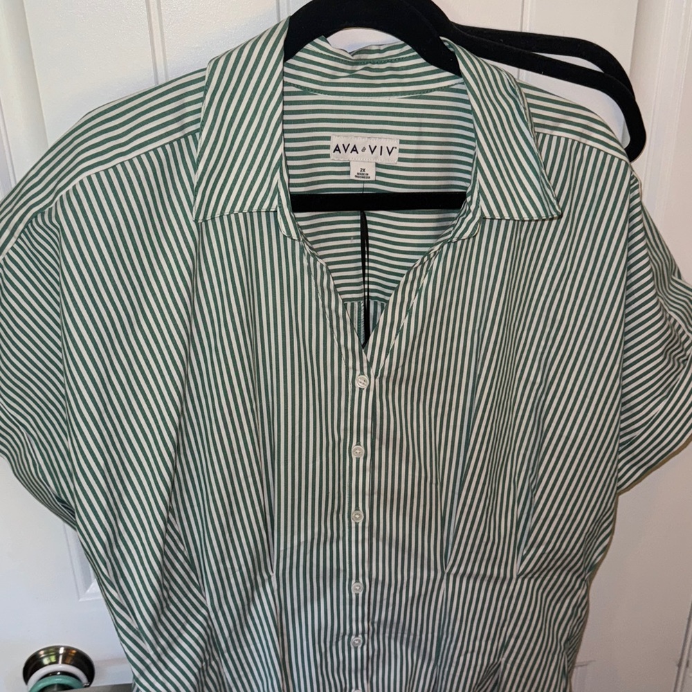 Ava & Viv Green and White Striped dress